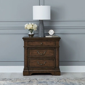 Liberty Furniture Arden Road Wood 3-Drawer Nightstand w/Charging Station, Satin Cherry
