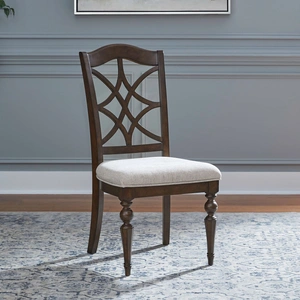 Liberty Furniture Arden Road Chenille/Wood Splat Back Side Chair, Satin Cherry/Cream (Set of 2)