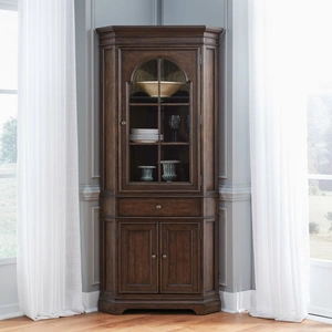 Liberty Furniture Arden Road Wood 3-Door 1-Drawer Corner Cabinet w/LED Lighting, Satin Cherry