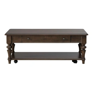 Liberty Furniture Arden Road Rectangular Wood 1-Drawer Cocktail Table w/Casters, Satin Cherry