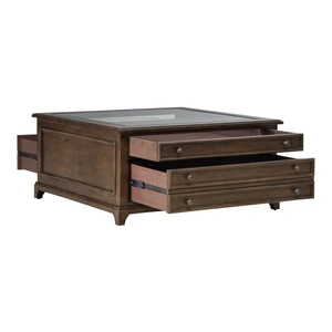 Liberty Furniture Arden Road Square Glass/Wood 3-Drawer Collector Cocktail Table, Satin Cherry