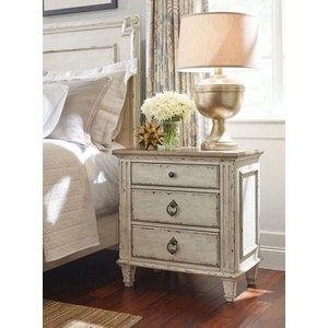 American Drew Southbury Wood Nightstand w/3 Drawers, White
