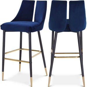 Meridian Furniture Sleek Velvet Bar Stool with Matte Black Metal Legs & Gold Tips (Set of 2)
