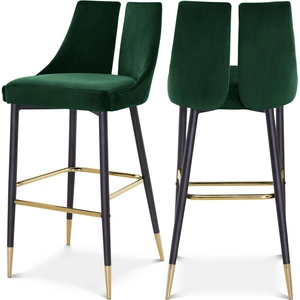 Meridian Furniture Sleek Velvet Bar Stool with Matte Black Metal Legs & Gold Tips (Set of 2)