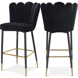 Meridian Furniture Lily Velvet Bar Stool with Matte Black Metal Legs with Gold Tips (Set of 2)