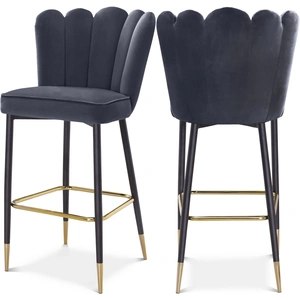 Meridian Furniture Lily Velvet Bar Stool with Matte Black Metal Legs with Gold Tips (Set of 2)