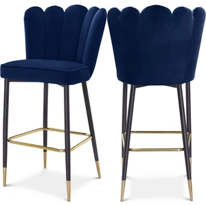 Meridian Furniture Lily Velvet Bar Stool with Matte Black Metal Legs with Gold Tips (Set of 2)