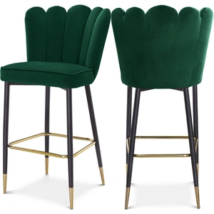Meridian Furniture Lily Velvet Bar Stool with Matte Black Metal Legs with Gold Tips (Set of 2)