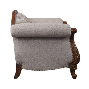 ACME Miyeon Fabric Tufted Sofa w/Pillows, Beige/Cherry