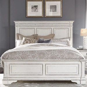 Liberty Furniture Abbey Park Wood Queen Size Panel Bed, Antique White/Weathered Brown
