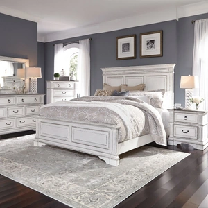 Liberty Furniture Abbey Park Wood Queen Size Panel Bed, Antique White/Weathered Brown