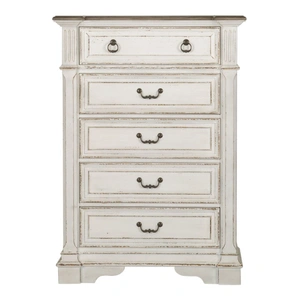 Liberty Furniture Abbey Park Wood 5-Drawer Chest, Antique White/Weathered Brown