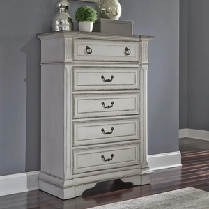 Liberty Furniture Abbey Park Wood 5-Drawer Chest, Antique White/Weathered Brown