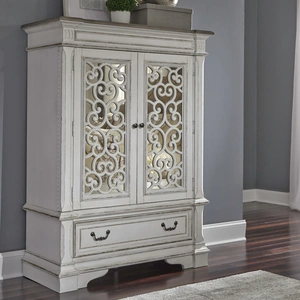 Liberty Furniture Abbey Park Wood 2-Mirrored Door 1-Drawer Chest, Antique White/Weathered Brown