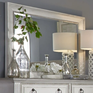 Liberty Furniture Abbey Park Rectangular Wood Mirror, Antique White/Weathered Brown