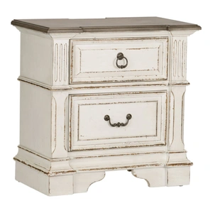 Liberty Furniture Abbey Park Wood 2-Drawer Night Stand w/Charging Station, Antique White/Weathered Brown