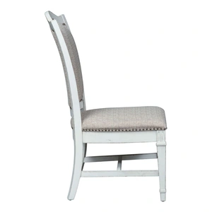 Liberty Furniture Abbey Park Chenille/Wood Side Chair, Antique White/Weathered Brown (Set of 2)