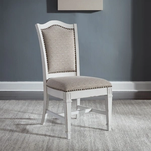 Liberty Furniture Abbey Park Chenille/Wood Side Chair, Antique White/Weathered Brown (Set of 2)
