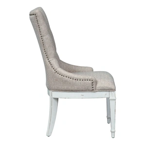 Liberty Furniture Abbey Park Chenille/Wood Hostess Chair, Antique White/Weathered Brown (Set of 2)