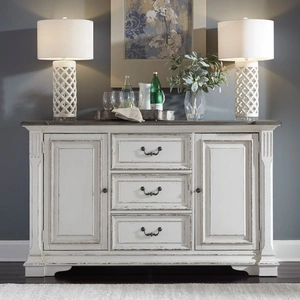 Liberty Furniture Abbey Park Wood 2-Door 3-Drawer Buffet, Antique White/Weathered Brown