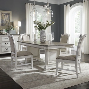 Liberty Furniture Abbey Park Extendable Wood Dining Set Elegant Trestle Design, Antique White/Weathered Brown