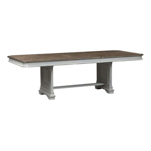 Liberty Furniture Abbey Park Rectangular Wood Extendable Trestle Dining Table, Antique White/Weathered Brown