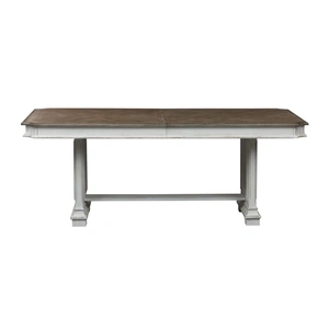 Liberty Furniture Abbey Park Rectangular Wood Extendable Trestle Dining Table, Antique White/Weathered Brown