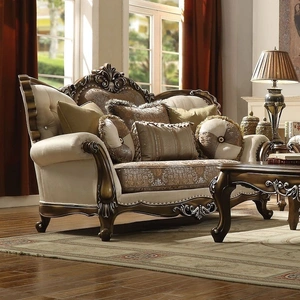 ACME Latisha Polyester Fabric/Wood Loveseat in Tan/Antique Oak