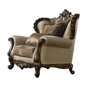 ACME Latisha Polyester Fabric/Wood Chair in Tan/Antique Oak