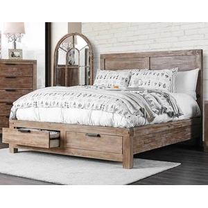 Furniture of America Wynton Wood Storage Platform Bed w/USB Charger, Eastern King Size, Weathered Light Oak