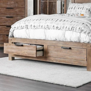 Furniture of America Wynton Wood Storage Platform Bed w/USB Charger, Eastern King Size, Weathered Light Oak