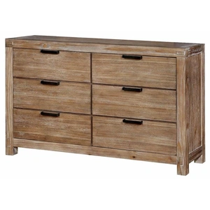 Furniture of America Wynton Wood Double Dresser w/6 Drawers, Weathered Light Oak