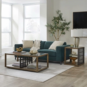 Liberty Furniture Bayhill Trellis Glass & Wood Cocktail Table | Honey Brown, Honey/Black Metal Accents
