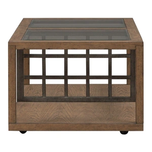 Liberty Furniture Bayhill Trellis Rectangular Glass/Wood Cocktail Table, Honey/Black Metal Accents