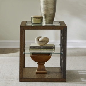 Liberty Furniture Bayhill Trellis Glass & Wood Cocktail Table | Honey Brown, Honey/Black Metal Accents