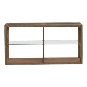 Liberty Furniture Bayhill Trellis Rectangular Glass/Wood Sofa Table, Honey/Black Metal Accents