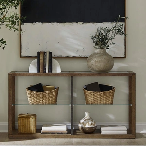 Liberty Furniture Bayhill Trellis Rectangular Glass/Wood Sofa Table, Honey/Black Metal Accents