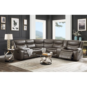 ACME Tavin Leather-Aire Dual Recline L-Shaped Sectional Sofa, Taupe