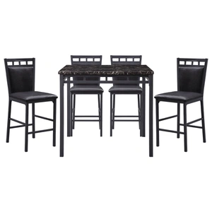 Homelegance Olney Faux Marble/Metal 5-Piece Pack Counter Height Set, Black
