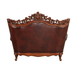 ACME Eustoma Top Grain Leather/Wood Tufted Loveseat w/Pillows in Cherry/Walnut