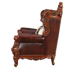 ACME Eustoma Top Grain Leather/Wood Tufted Chair w/Pillows in Cherry/Walnut