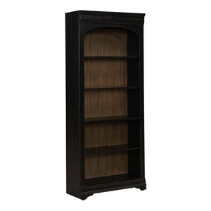Liberty Furniture Meritage Wood 2-Piece Bunching Bookcase w/LED Lighting, Aged Charcoal/Rub Thru/Caramel