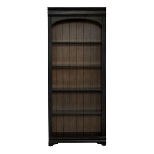 Liberty Furniture Meritage Wood 2-Piece Bunching Bookcase w/LED Lighting, Aged Charcoal/Rub Thru/Caramel