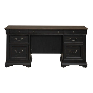 Liberty Furniture Meritage Wood 7-Drawer Jr Executive Credenza, Aged Charcoal/Rub Thru/Caramel