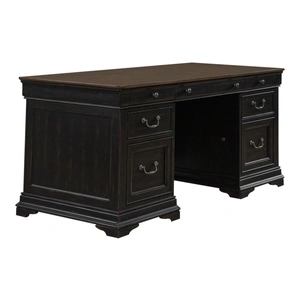 Liberty Furniture Meritage Rectangular Wood 3-Drawer Jr Executive Desk, Aged Charcoal/Rub Thru/Caramel