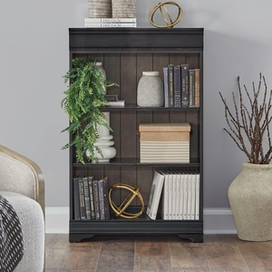 Liberty Furniture Meritage Wood Stepped Bookcase Wall, Aged Charcoal/Rub Thru/Caramel