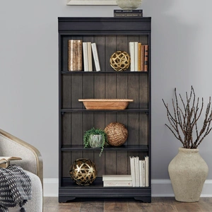 Liberty Furniture Meritage Wood Stepped Bookcase Wall, Aged Charcoal/Rub Thru/Caramel
