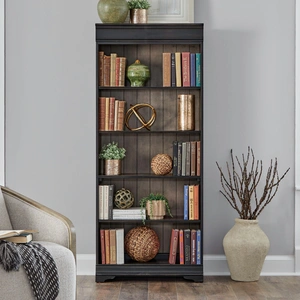 Liberty Furniture Meritage Wood Stepped Bookcase Wall, Aged Charcoal/Rub Thru/Caramel