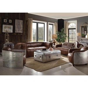 AF Modern Brancaster Vintage Top Grain Leather/Aluminum Living Room Set
