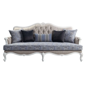 ACME Ciddrenar Fabric Linen/Wood Sofa w/Pillows, Beige/Blue